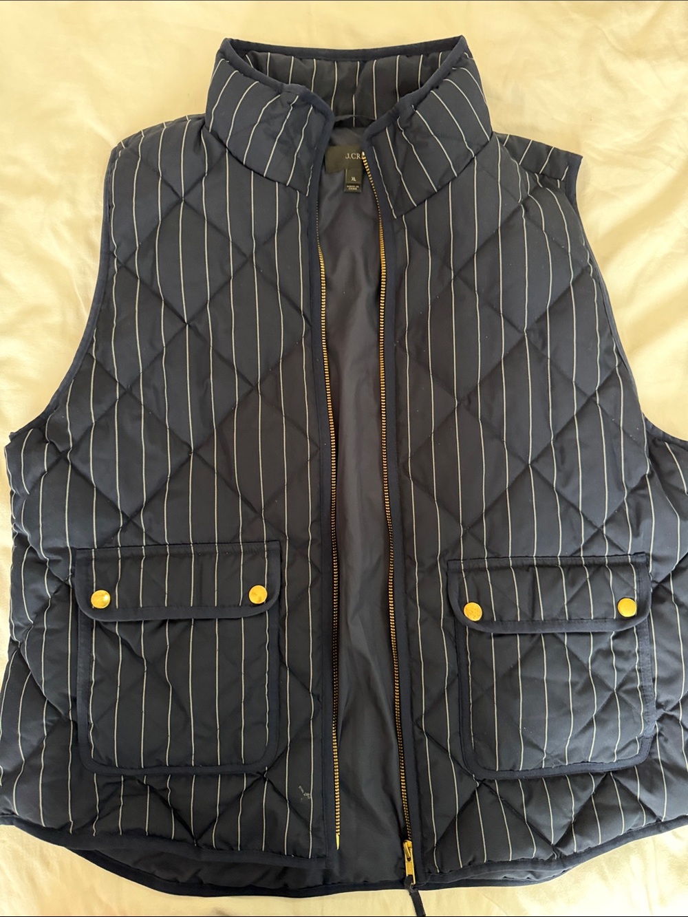 J.Crew women’s navy Pinstripe Quilted Vest